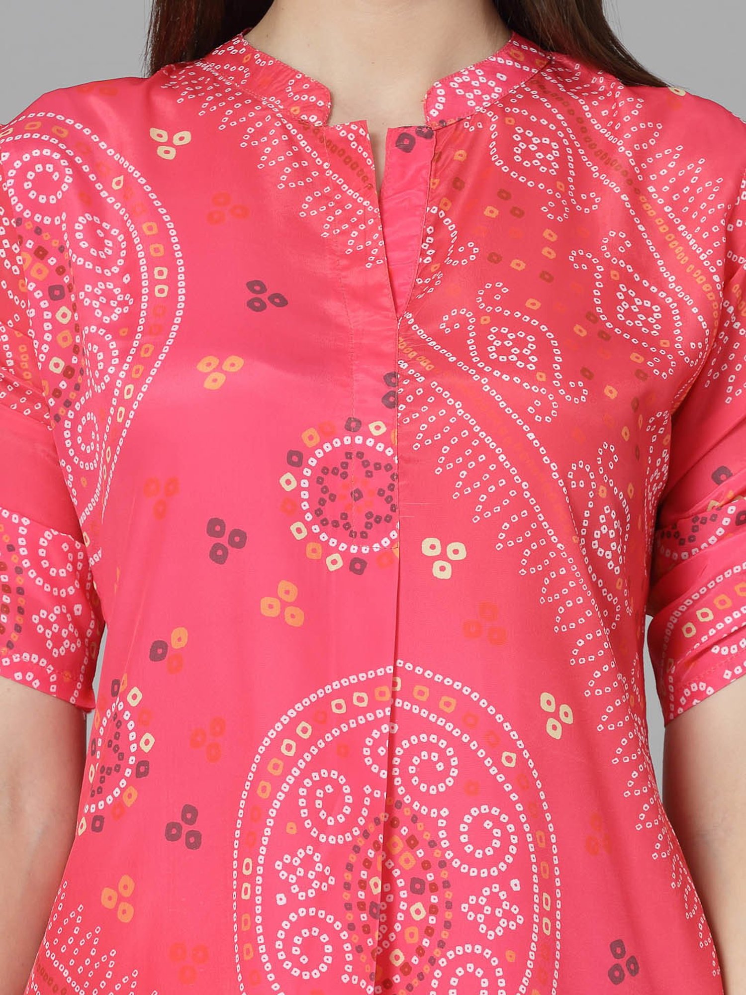 Stylum Pink Satin Bandhani Print Kurti Pant Set
