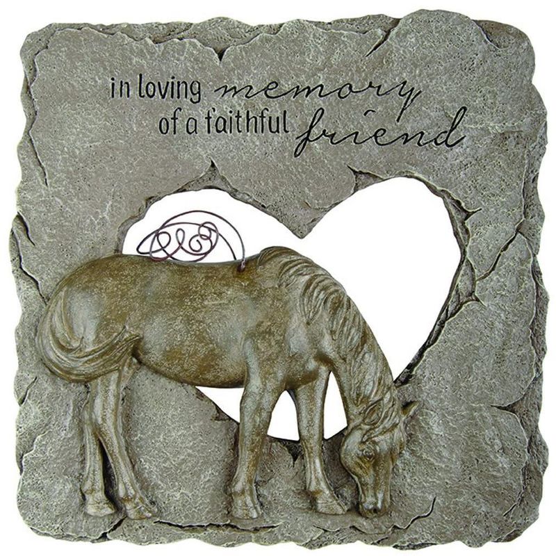 Carson Home Accents Outdoor Garden Sympathy Resin Animal Pet Memorial Stone with Devoted Angel Horse, Quote, and Heart Cutout, Gray