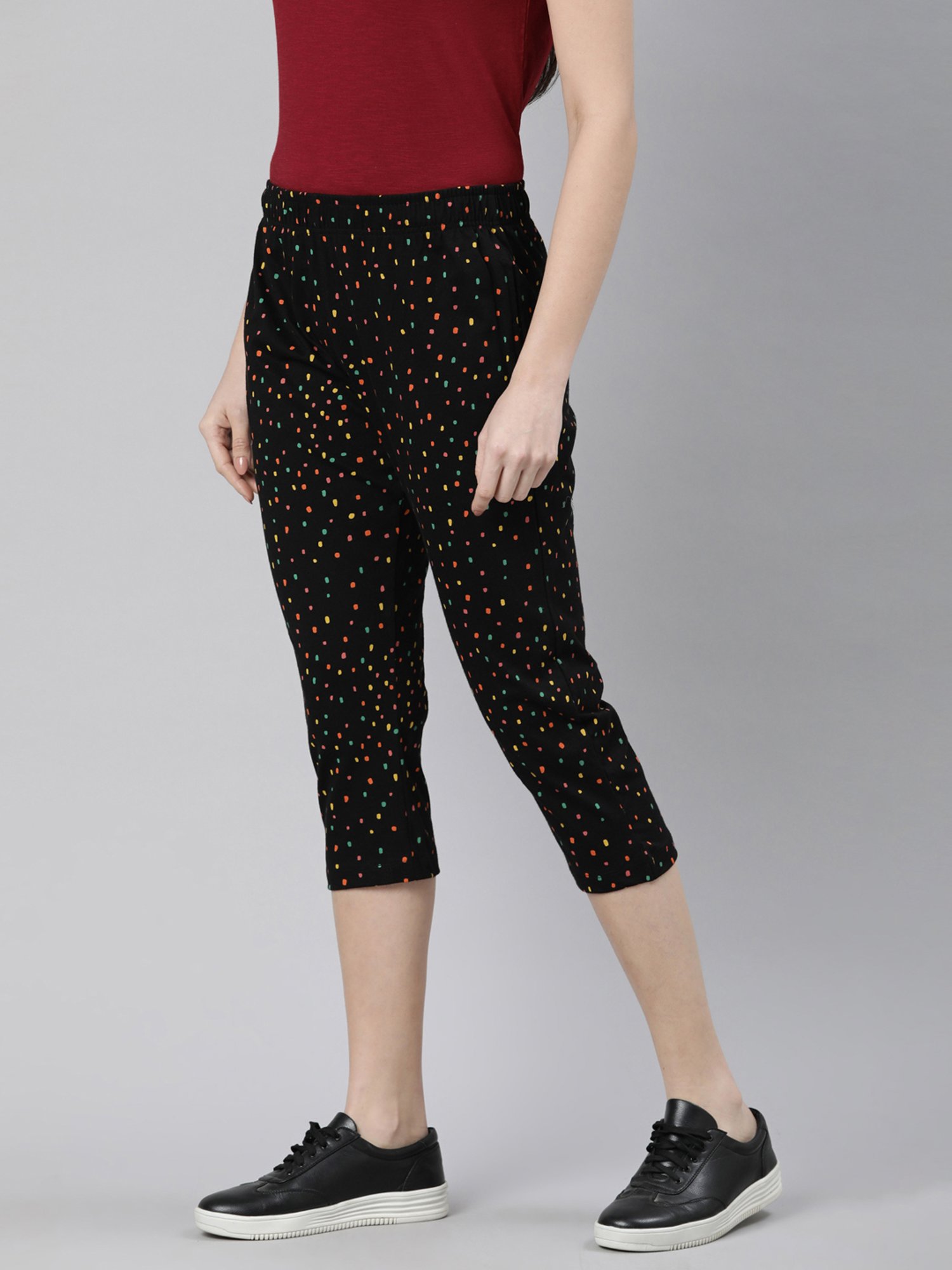 Dixcy Slimz Black Cotton Printed Capris