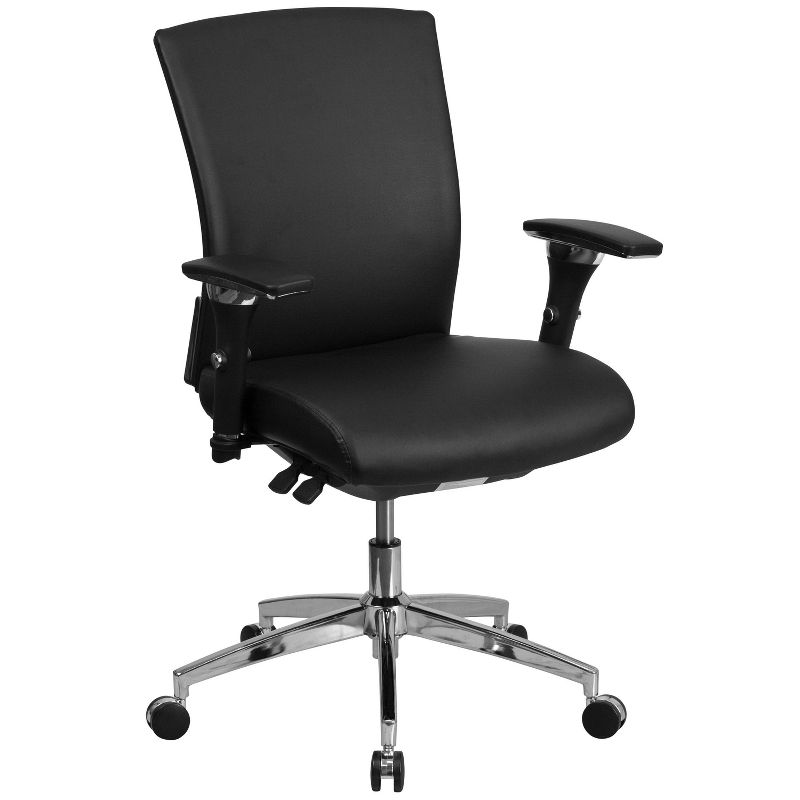 41.75" Leather Multifunction Executive Swivel Ergonomic Office Chair with Seat Slider & Lumbar Black - Riverstone Furniture