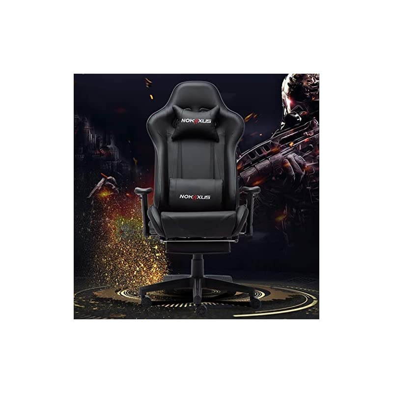 Gaming Chair Large Size High-back Ergonomic Racing Seat with Massager Lumbar Support and Retractible Footrest PU Leather 90-180 degree adjustment of backrest Thickening sponges (YK-6008-BLACK)
