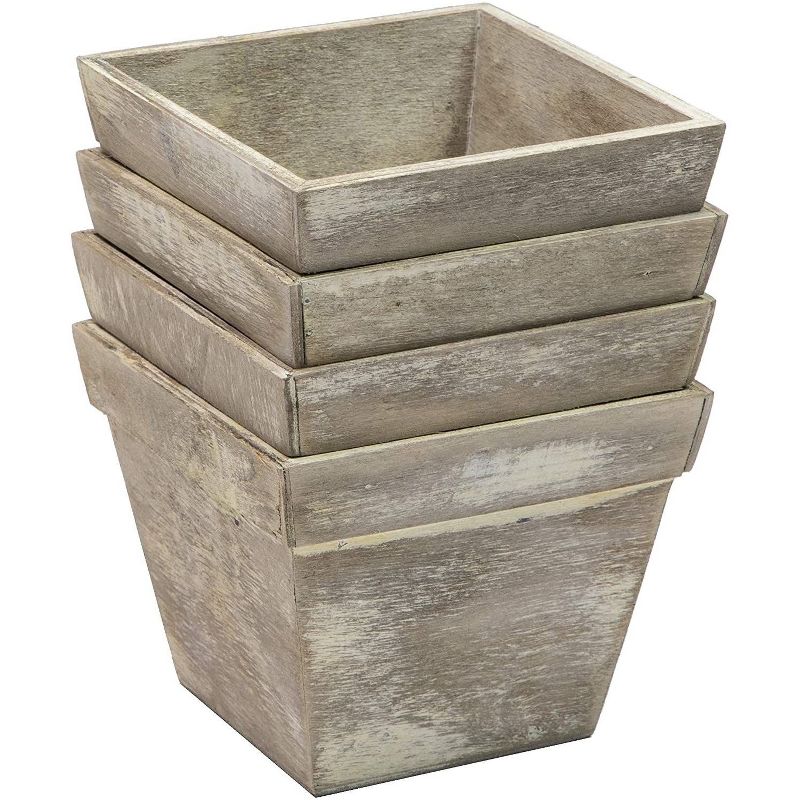 4 Pack Rustic Wooden Flower Pots, 3.5"x4.2" Patio Planters with Chalk Label for Gardens, Indoor Home Decor and Small Plants