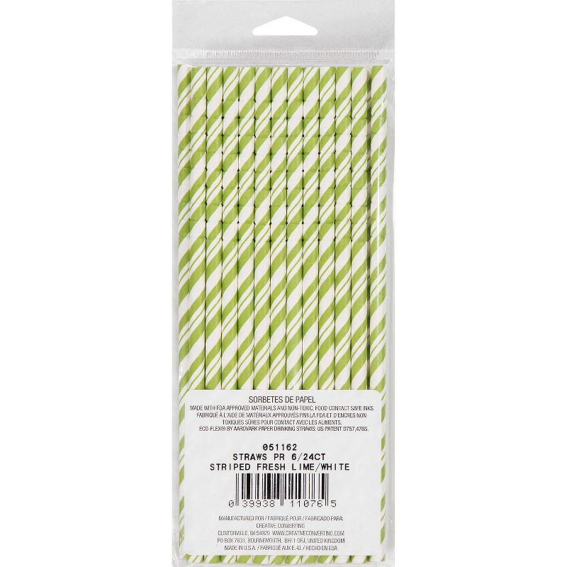 24ct Fresh Lime and White Striped Paper Straws