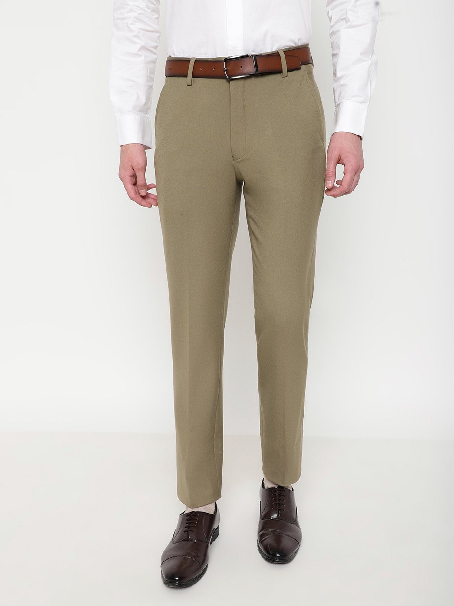 SUBTRACT Khaki Slim Fit Flat Front Trousers