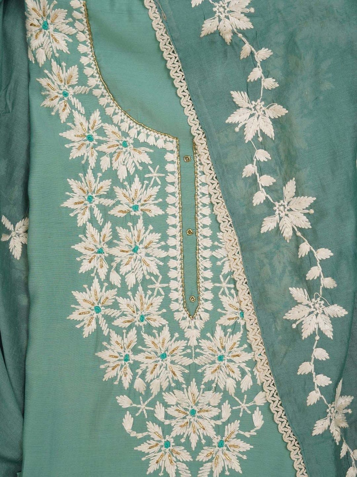 Jaipur Kurti Green Embroidered Unstitched Dress Material