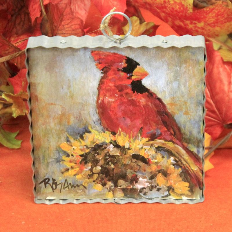 Fall 6.0" Mini Sunflower Cardinal Print Autumn  -  Wall Sign Panels