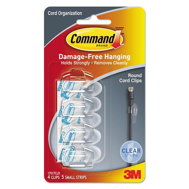Command 17017CLR Cord Clip, Round, 3/4 Inch W, W/Adhesive, Clear, 4/Pack