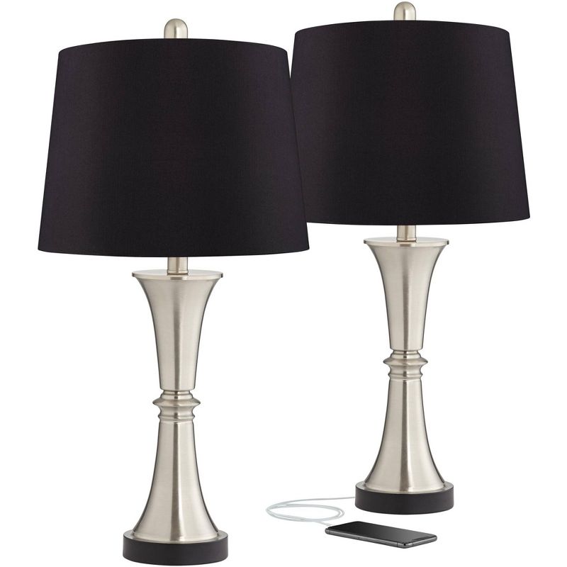 360 Lighting Seymore Touch USB LED Black Shade Table Lamps Set of 2