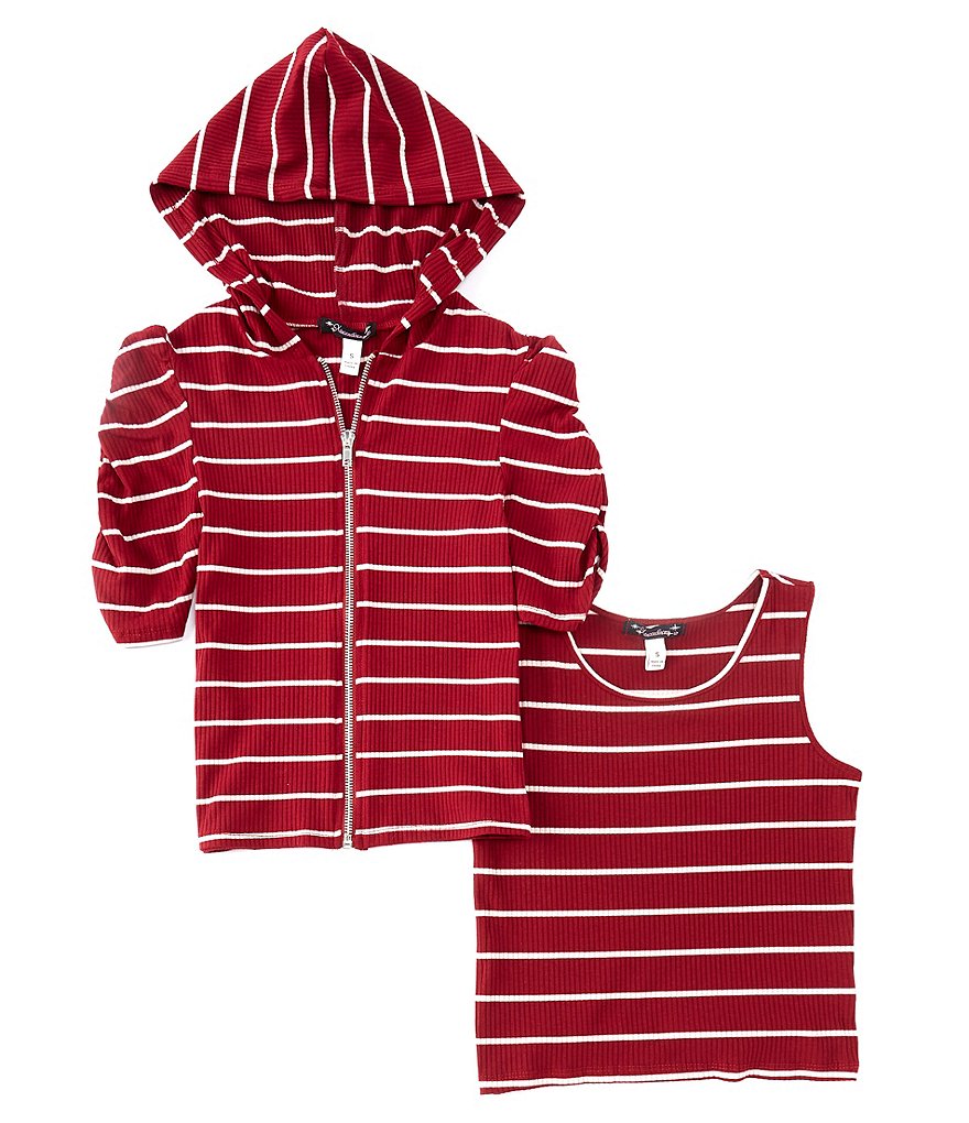 Xtraordinary Big Girls 7-16 Short-Sleeve Striped Hooded Cardigan & Matching Tank Top Set