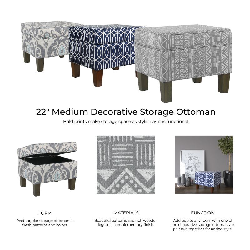 Bella Storage Ottoman - Blue Trellis - HomePop
