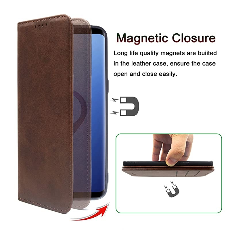 Samsung Galaxy S8 Case Cover Wallet Brown for Men Women  S8 Leather Flip Case with Magnetic Closure Card Holder Kickstand Business Style Full Body Protective Phone Case Cover for Galaxy S8