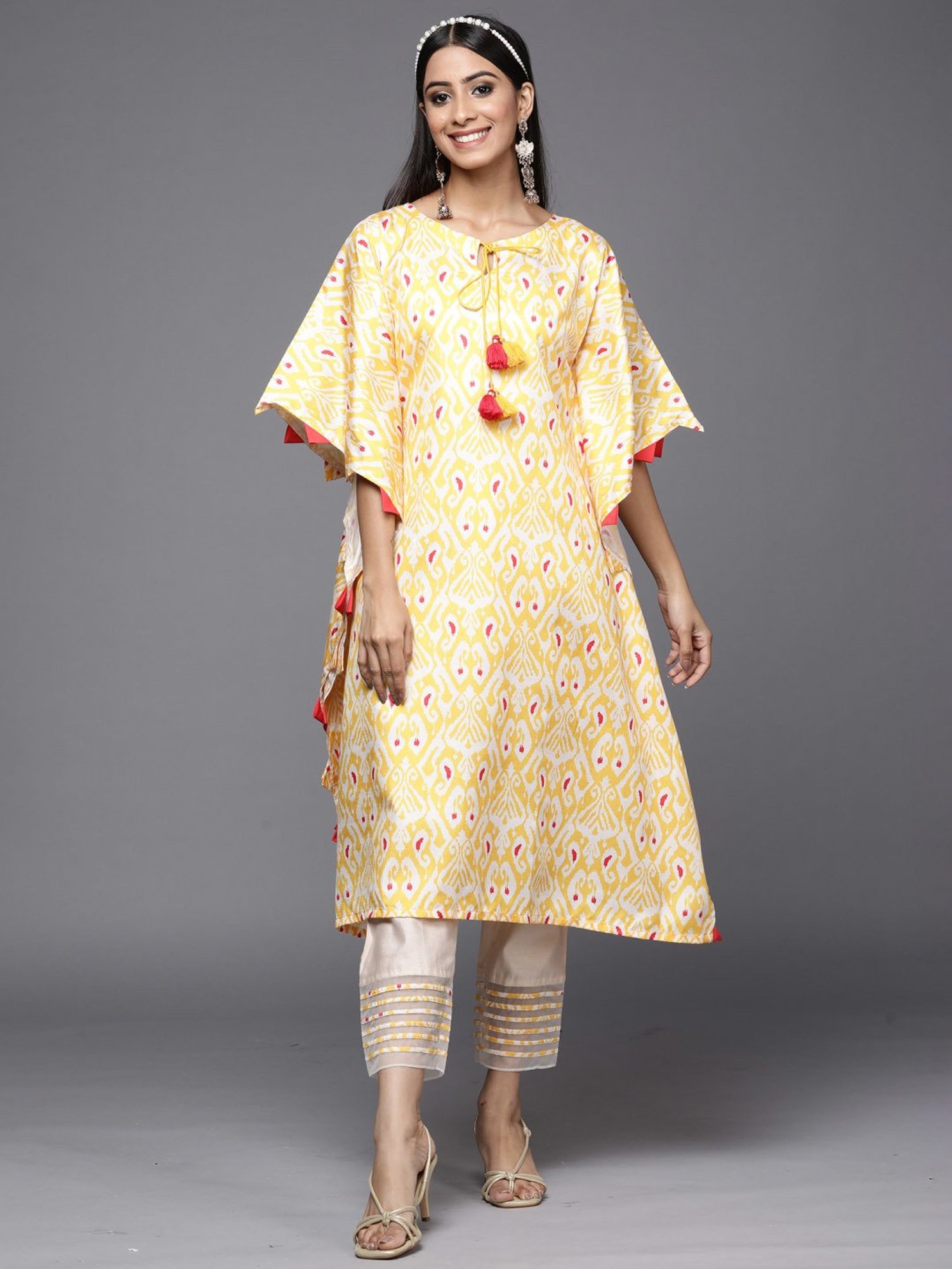 Indo Era Yellow Printed Kurta Pant Set