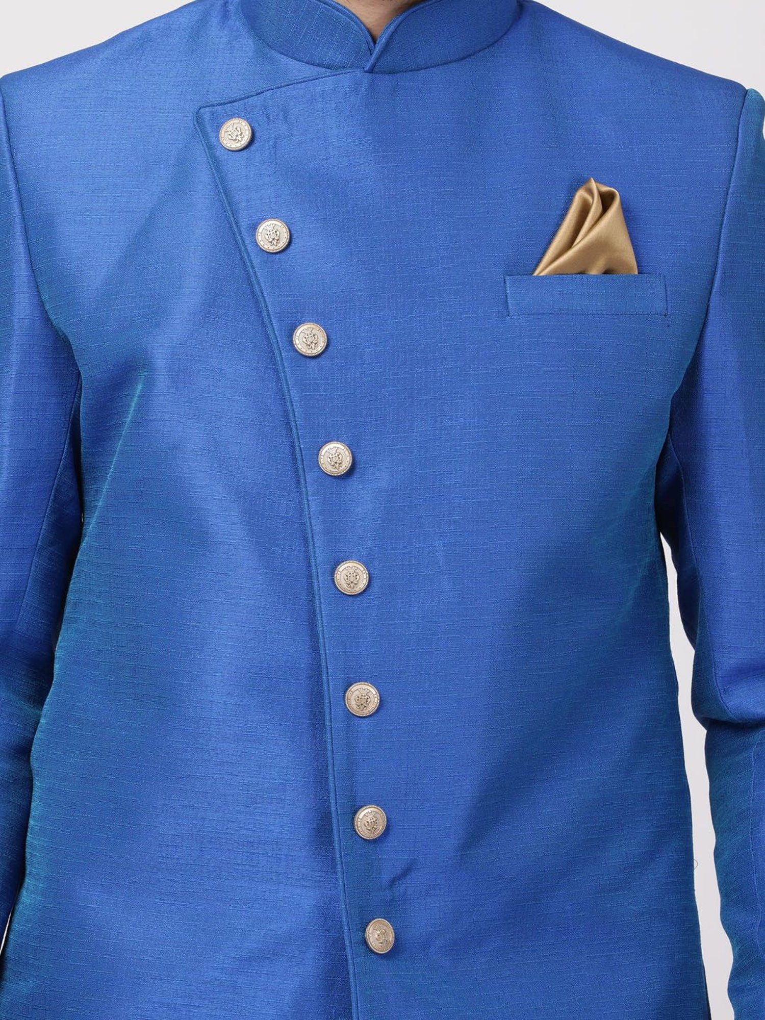 VASTRAMAY Royal Blue Straight Fit Striped Sherwani