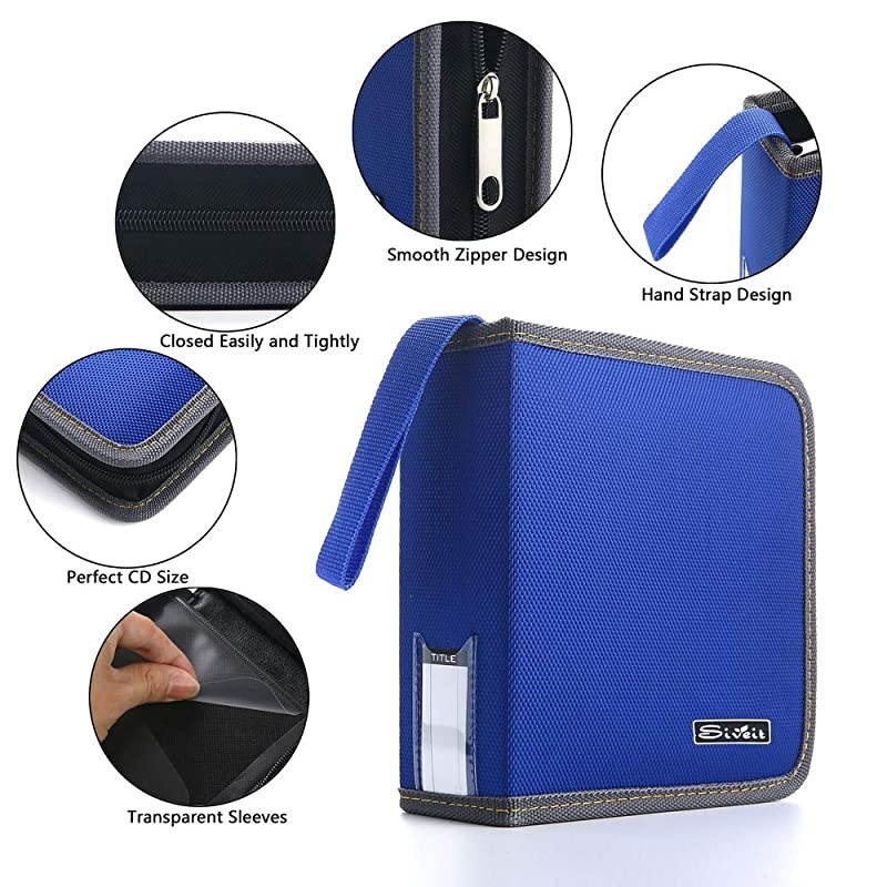 CD DVD Case, 36 Capacity CD DVD VCD Disc Case Wallet Holder Binder Bag Storage for Car Home Travel (Blue)