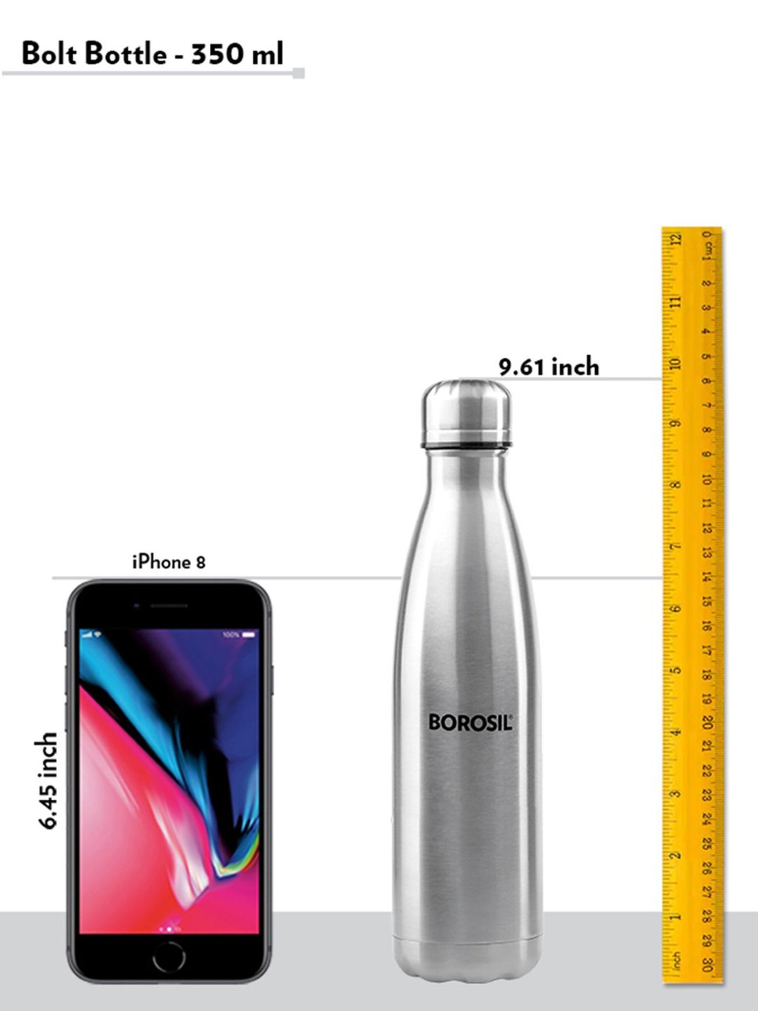 Borosil Silver Stainless Steel Hydra Bolt Vacuum Insulated Flask Water Bottle - 350 ml