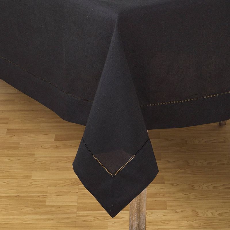 70"x120" Tablecloth with Hemstitch Border Design Black - Saro Lifestyle