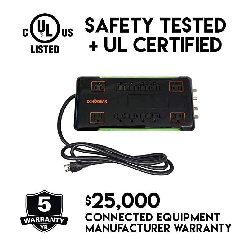 12 Outlet Surge Protector Power Strip With 3420J Of Surge Protection Ideal For Protecting Computer or Gaming Setups Includes 2 Pairs Of Coax Connectors amp Wall Mounting Slots