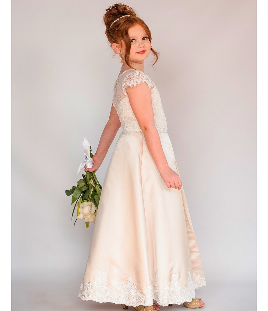 Us Angels Big Girls 6-14 Cap-Sleeve Lace Beaded Mesh Communion Dress