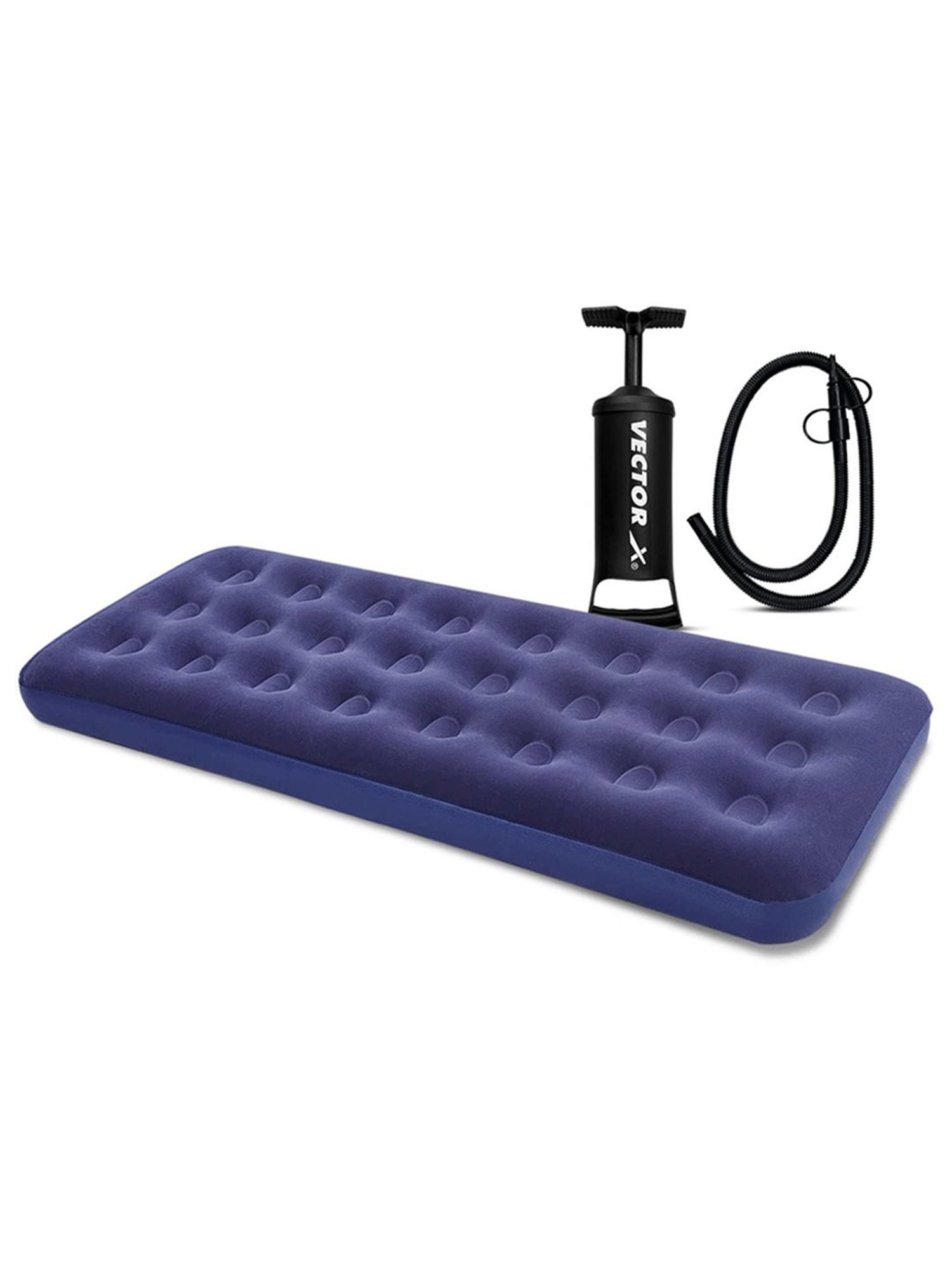 Vector X Camping-Tracking Inflatable Air Bed Mattress with Foot Pump (Blue) Size - 191x73 cm
