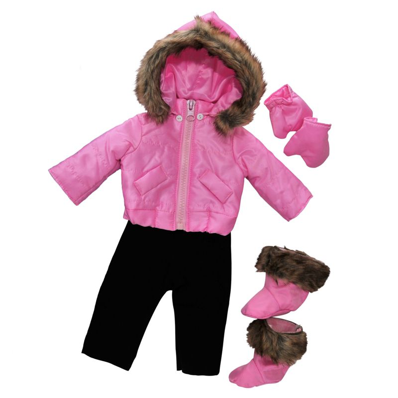 The Queen's Treasures 15 Inch Baby Doll Clothes, Twin 6pc Bitty Pink Winter Jacket, Pants, Boots, Mittens