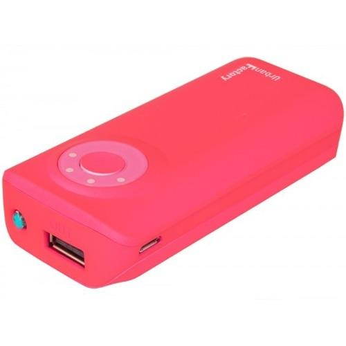 URBAN FACTORY Emergency Pocket Universal Rechargeable 5600mAh Battery with LED Battery Level Indicator and Torch for Portable Devices, 2.1A Output, Pink (BAT51UF).