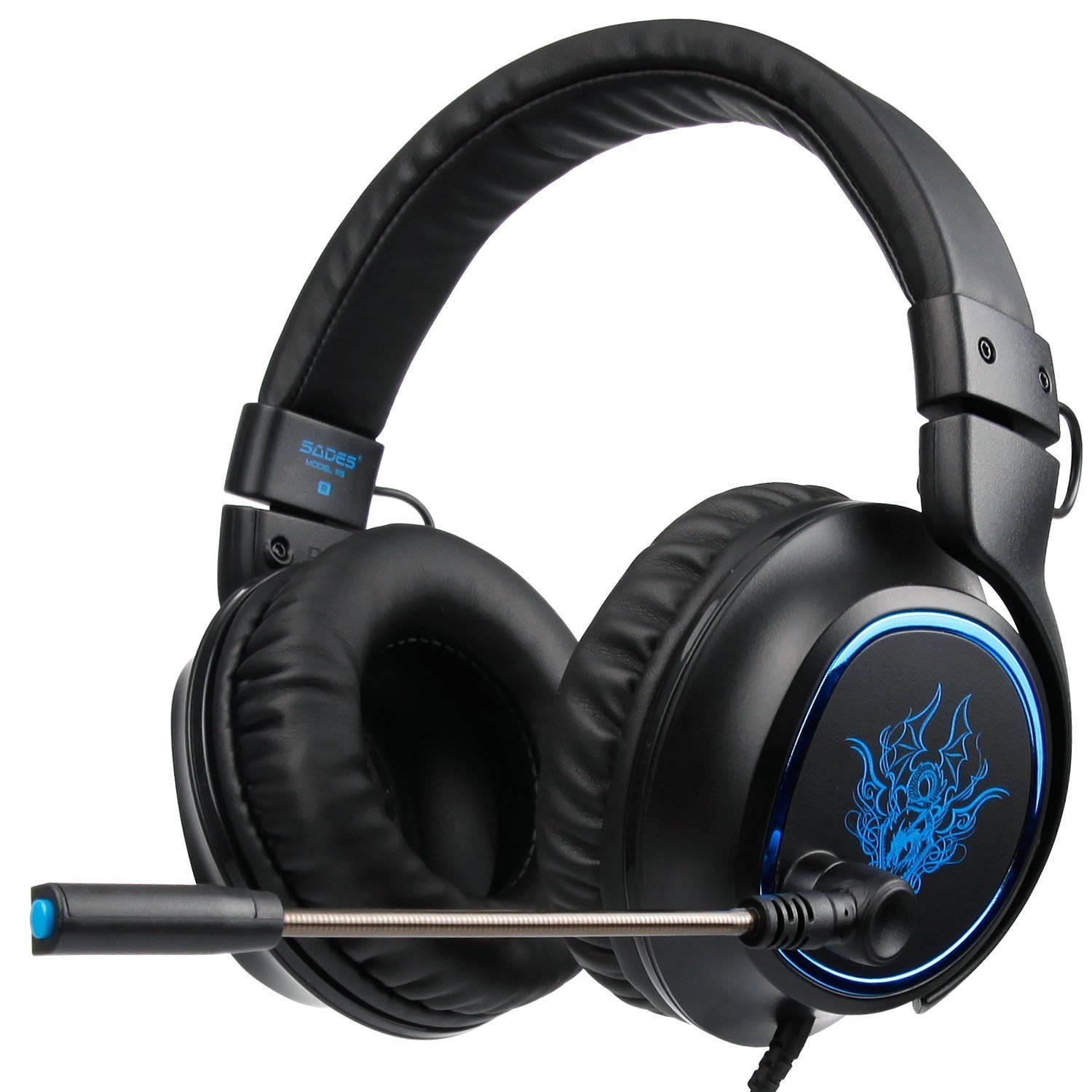 [GW Sades R5 Gaming Headset ] 3.5mm Wired Over Ear Bass Stereo Gaming Headphones with Mic & Noise Cancelling & Volume Control for New Xbox One / PC / Mac/ PS4/ Table/ Phone (Black&Blue)