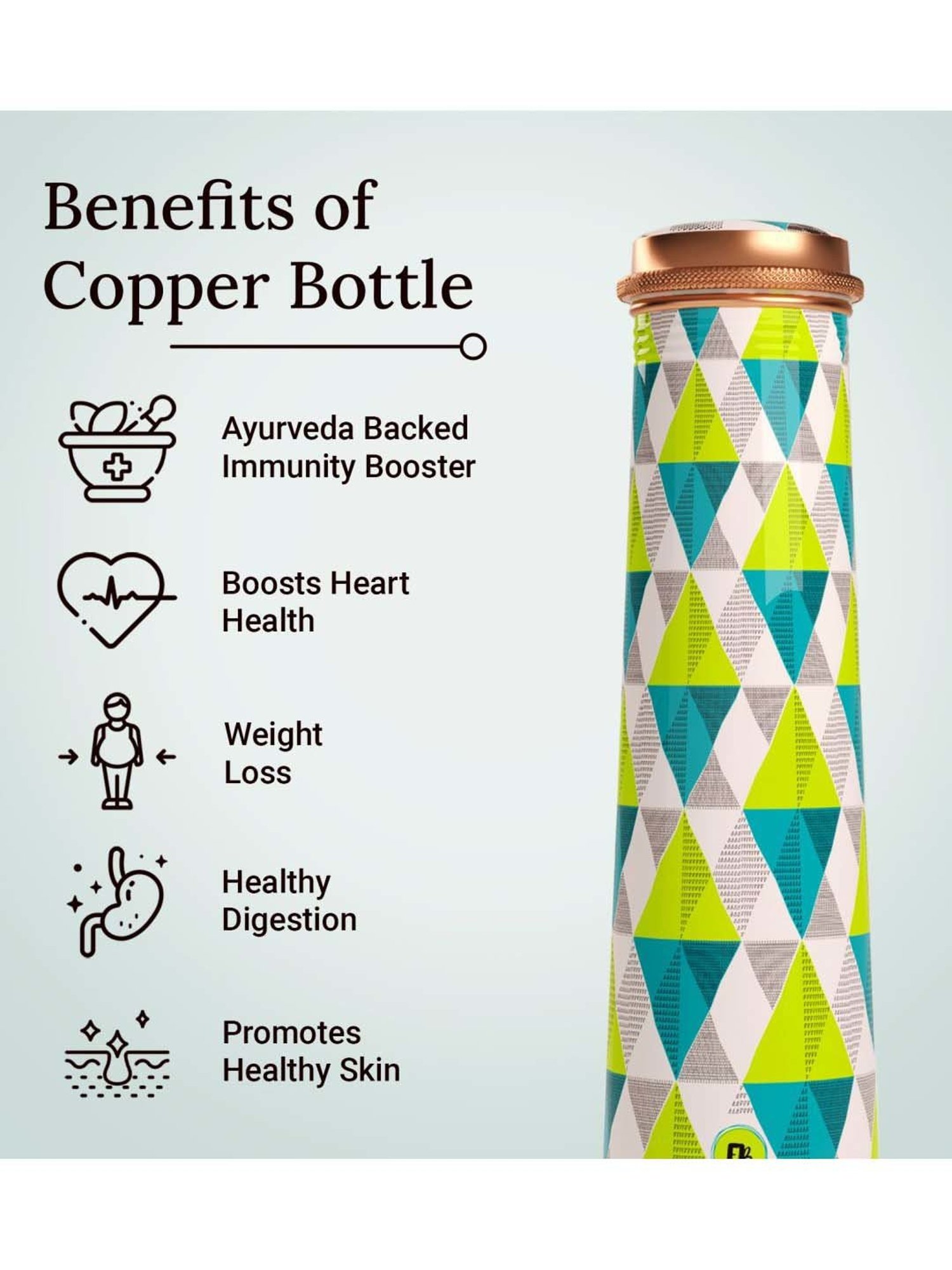 Everything Beautiful Green Copper Water Bottle - Slim (0.75 L)