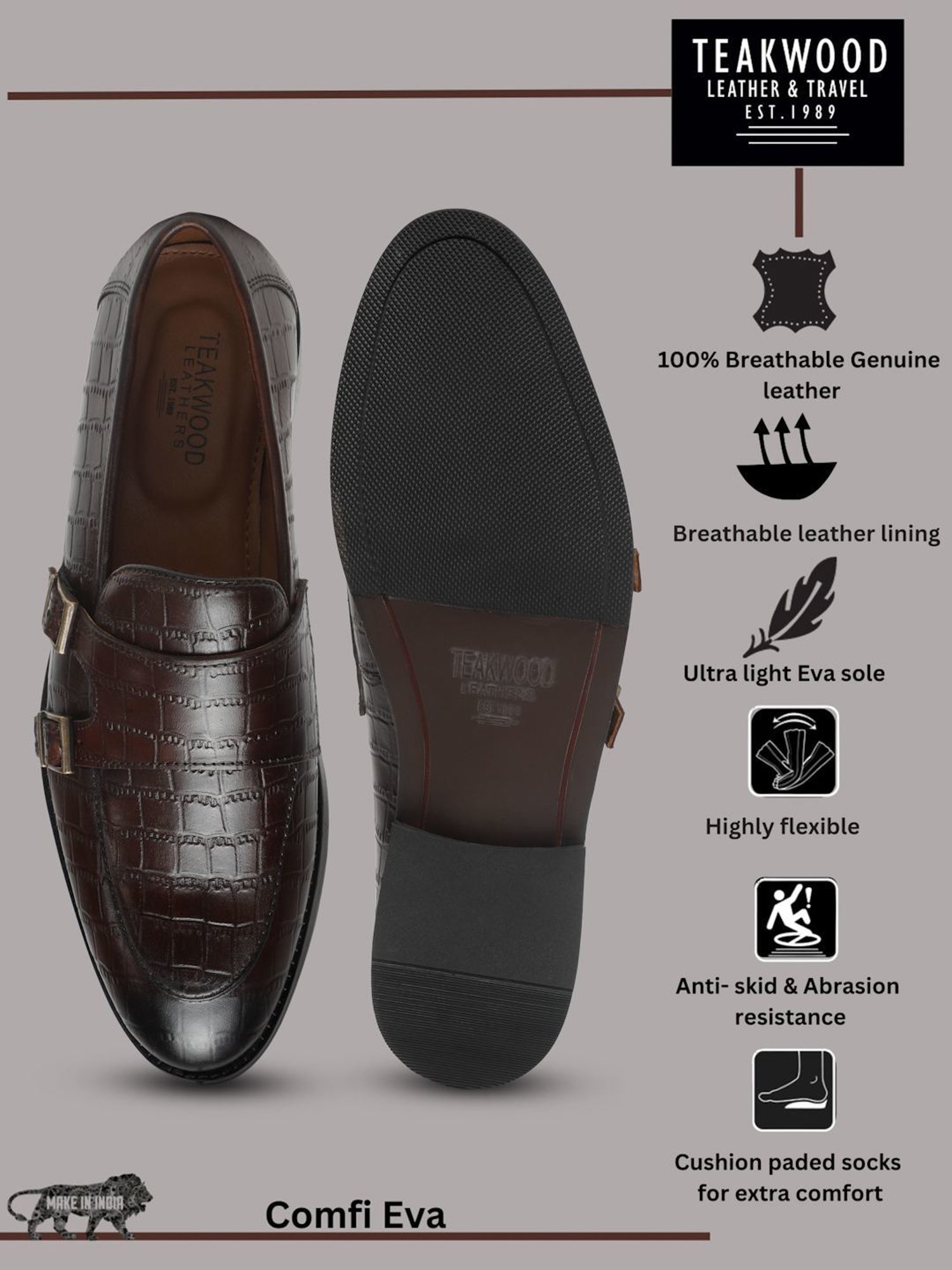 Teakwood Leathers Men's Brown Monk Shoes