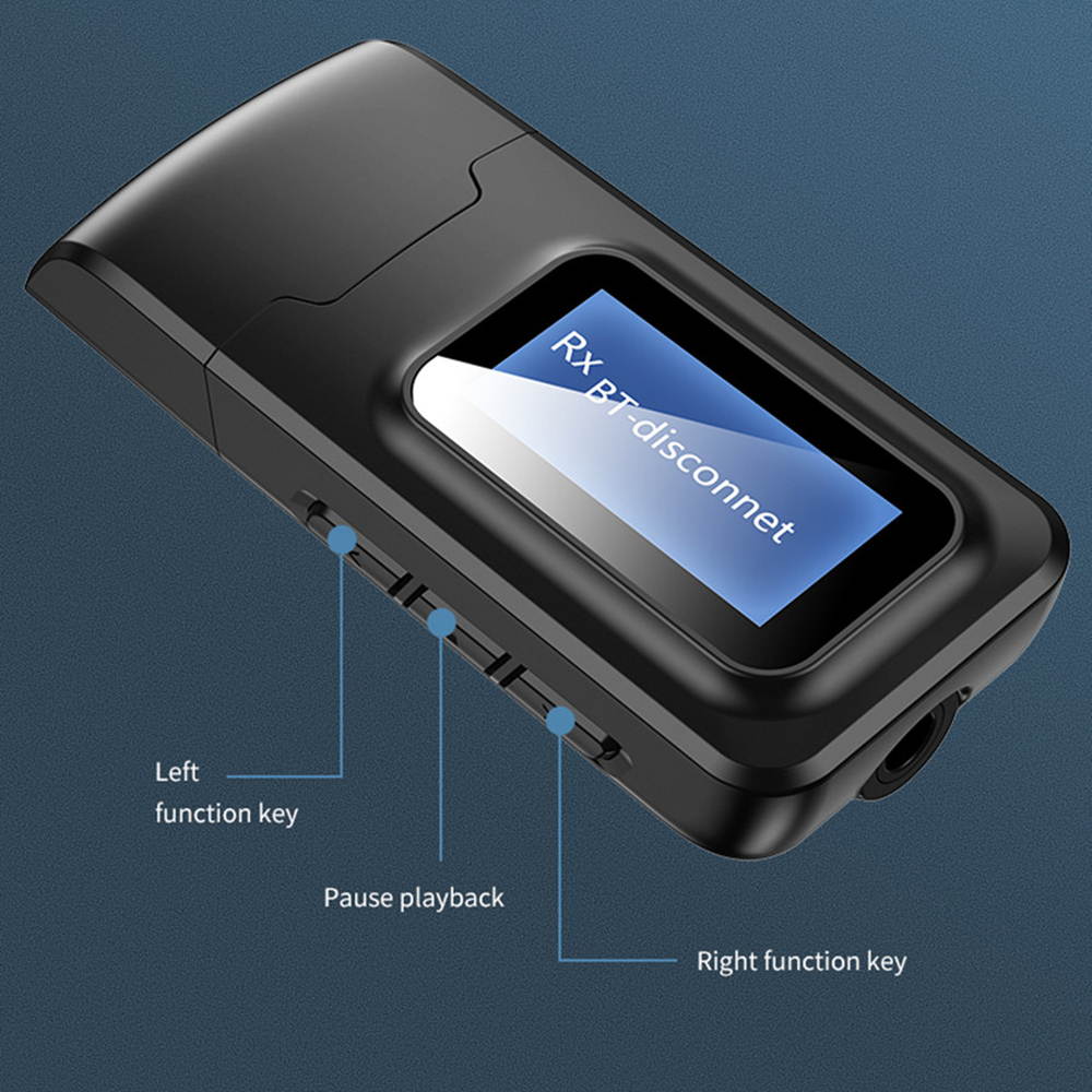 2 in 1 Bluetooth 5.0 Wireless Audio Receiver Transmitter LCD Display 3.5mm AUX Jack Bluetooth Adapter for Car PC TV Headphones