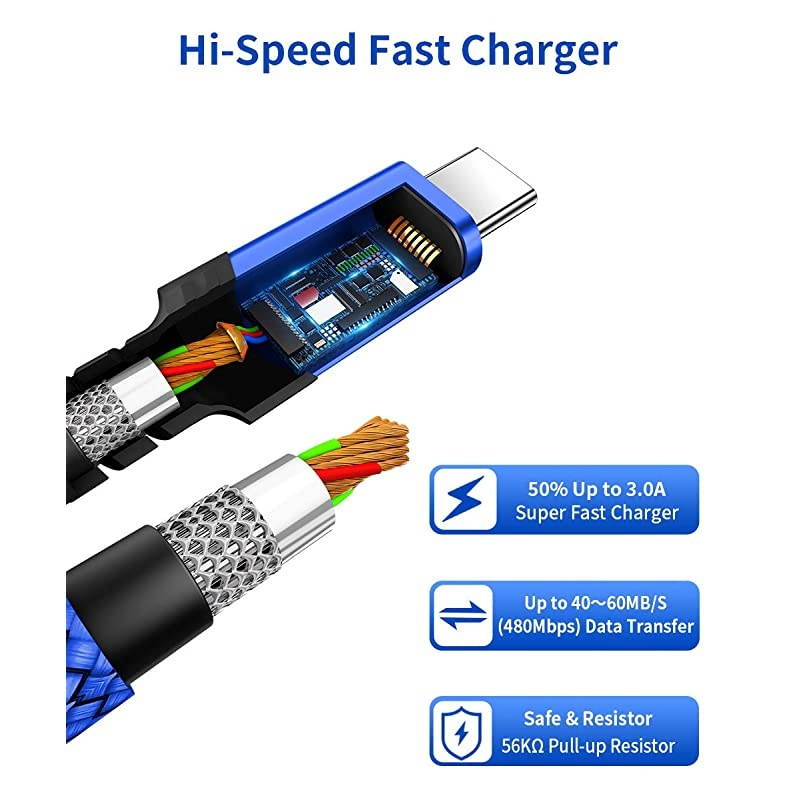 USB C to USB C 60W Cable 3Pack 03m+1m+2m USB Type C Charger Cord Compatible with Samsung Galaxy S20+ Note 20 Ultra Note 10+ MacBook AirPro 13 iPad Pro 20202018 Pixel 234 XL etcBlue
