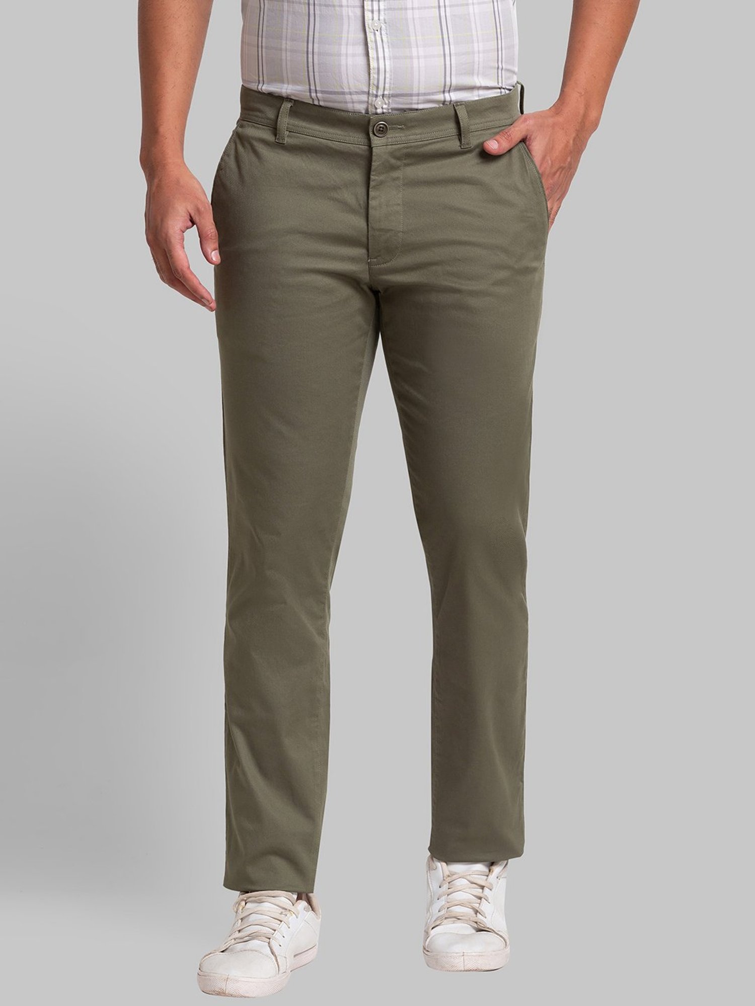 Parx Green Tapered Fit Trousers
