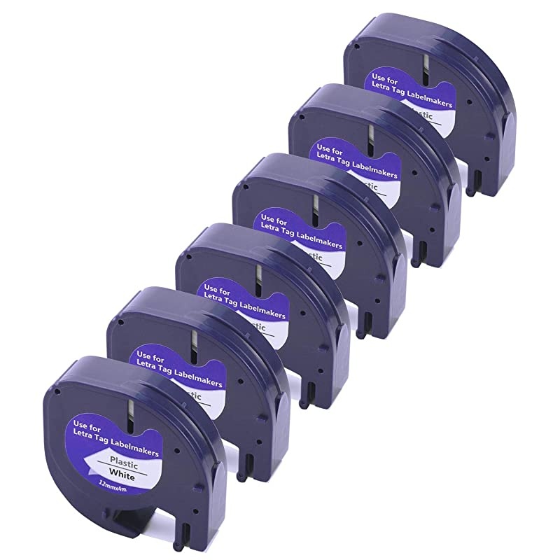 Compatible for Dymo Letratag Refills 91331 White Plastic Letratag Labeling Tape for DYMO LetraTag Plus LT100H LetraTag Plus LT100T QX50 Label Maker S0721510 05 inch x 13 feet 6Pack