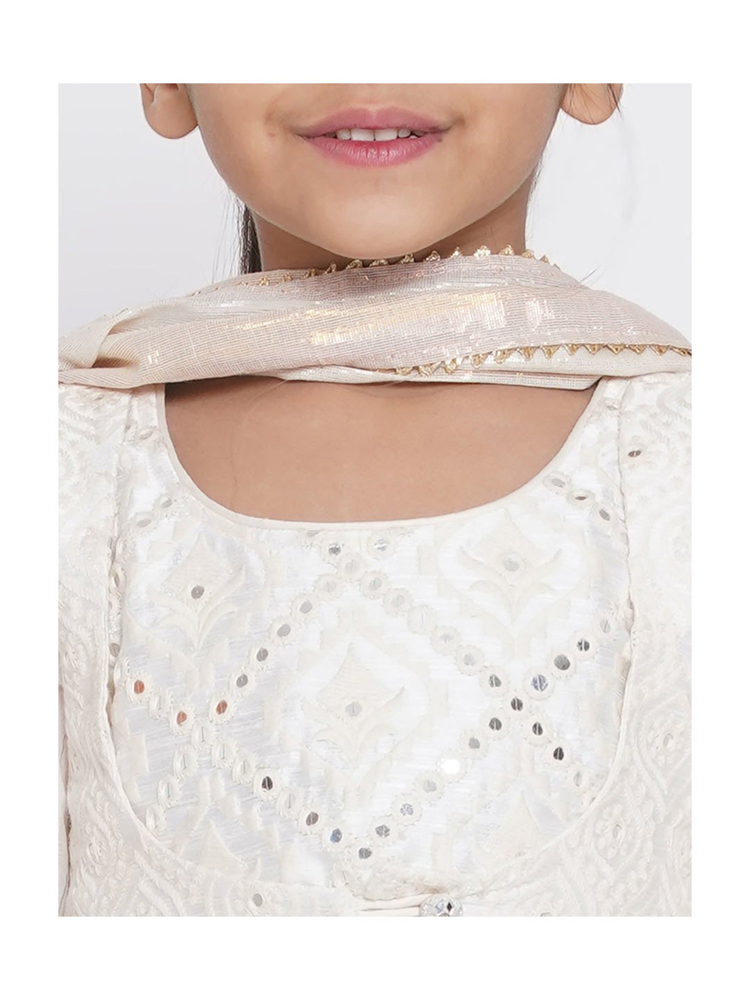 Little Bansi Kids Cream Embellished Kurta, Sharara with Dupatta