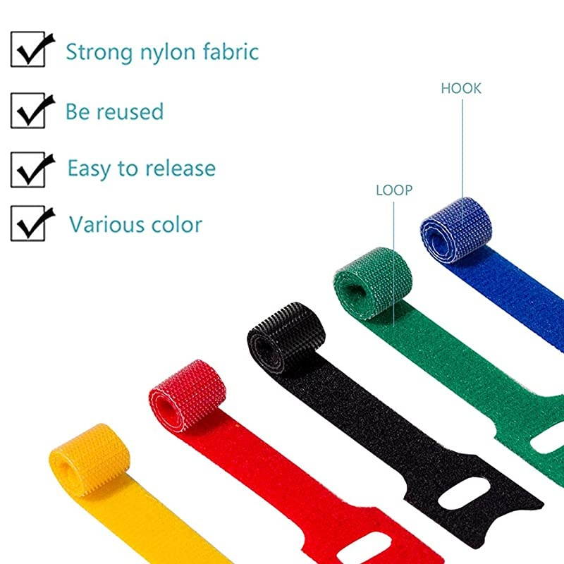 100 PCS Reusable Fastening Cable Ties Microfiber Cloth 6Inch Hook and Loop Cord Ties for Tablet Laptop PC TV Home Office Electronics Wire 5 Colors