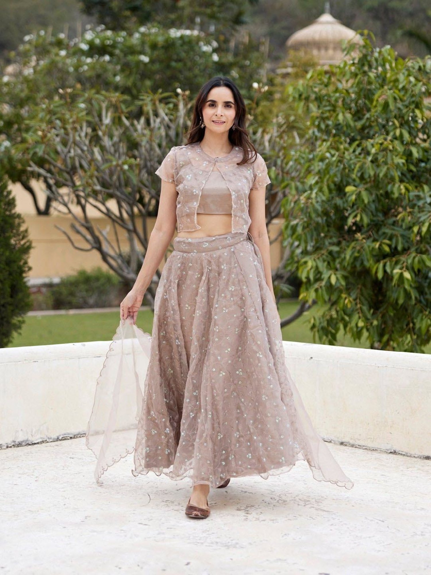 Geroo Jaipur Mud Sequins Embroidery Organza Lehenga Set