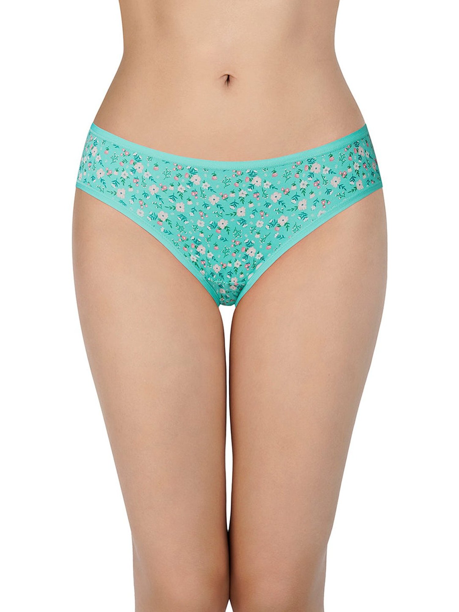 Amante Sea Green & White Cotton Floral Print Bikini Panties - Pack Of 5