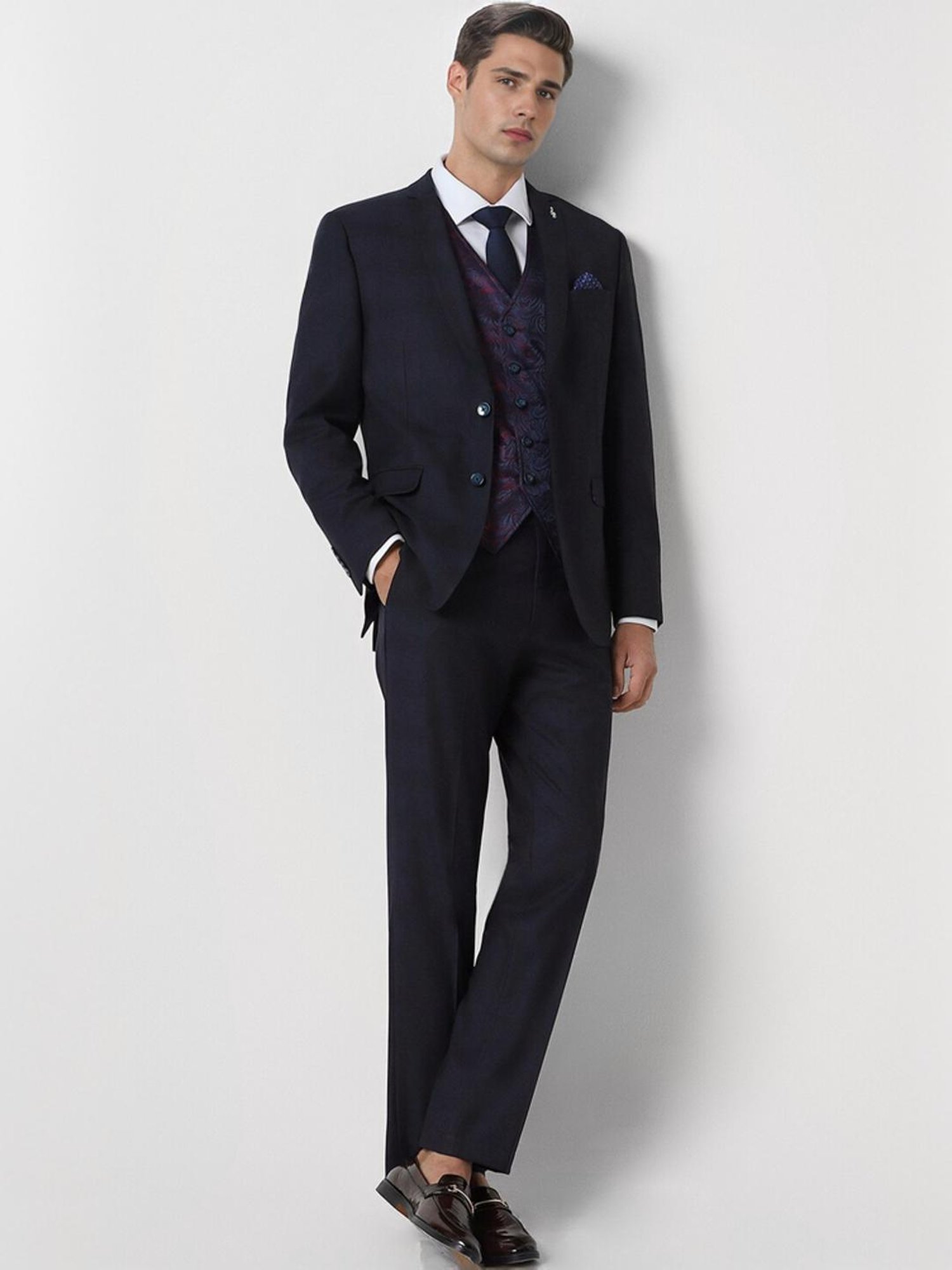 Raymond Brown  Slim Fit Printed Three Piece Suit