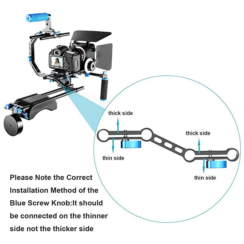Film Movie Video Making System Kit for Canon Nikon Sony and Other DSLR Cameras Video Camcorders includes Cshaped BracketHandle Grip15mm RodMatte BoxFollow FocusShoulder Rig Blue+Black