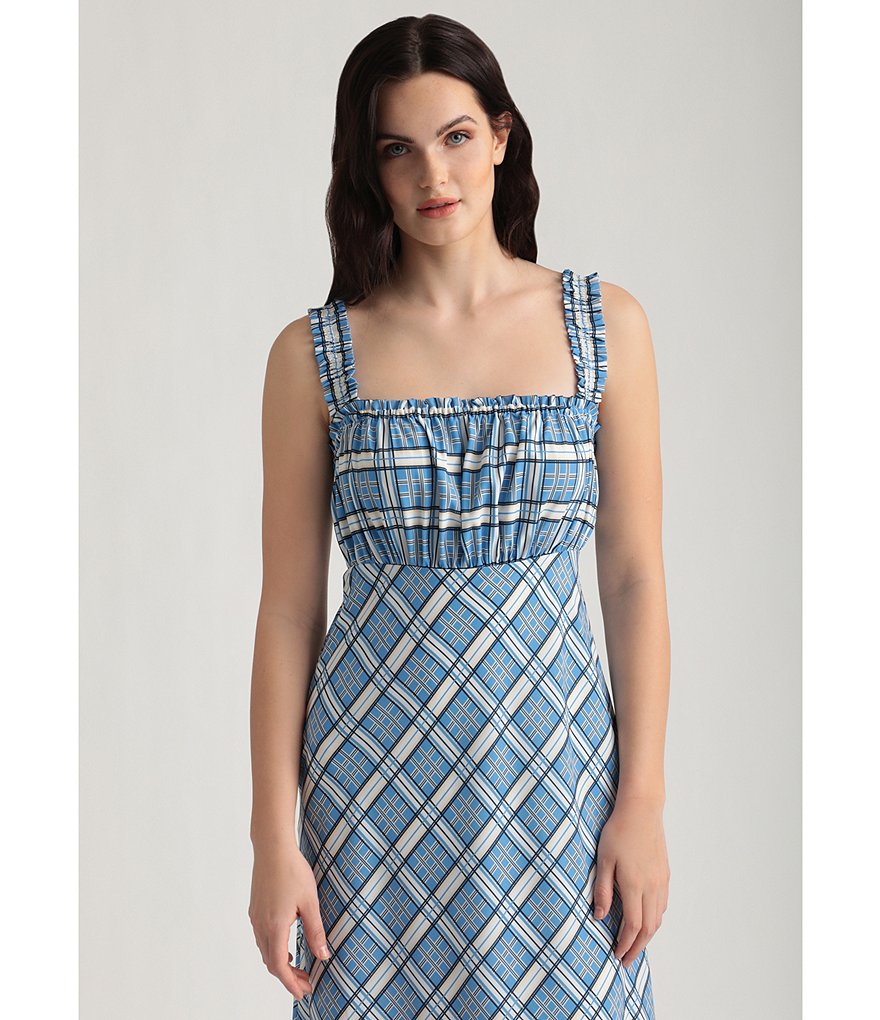 Maggy London Vintage Plaid Ruched Bodice Midi Dress