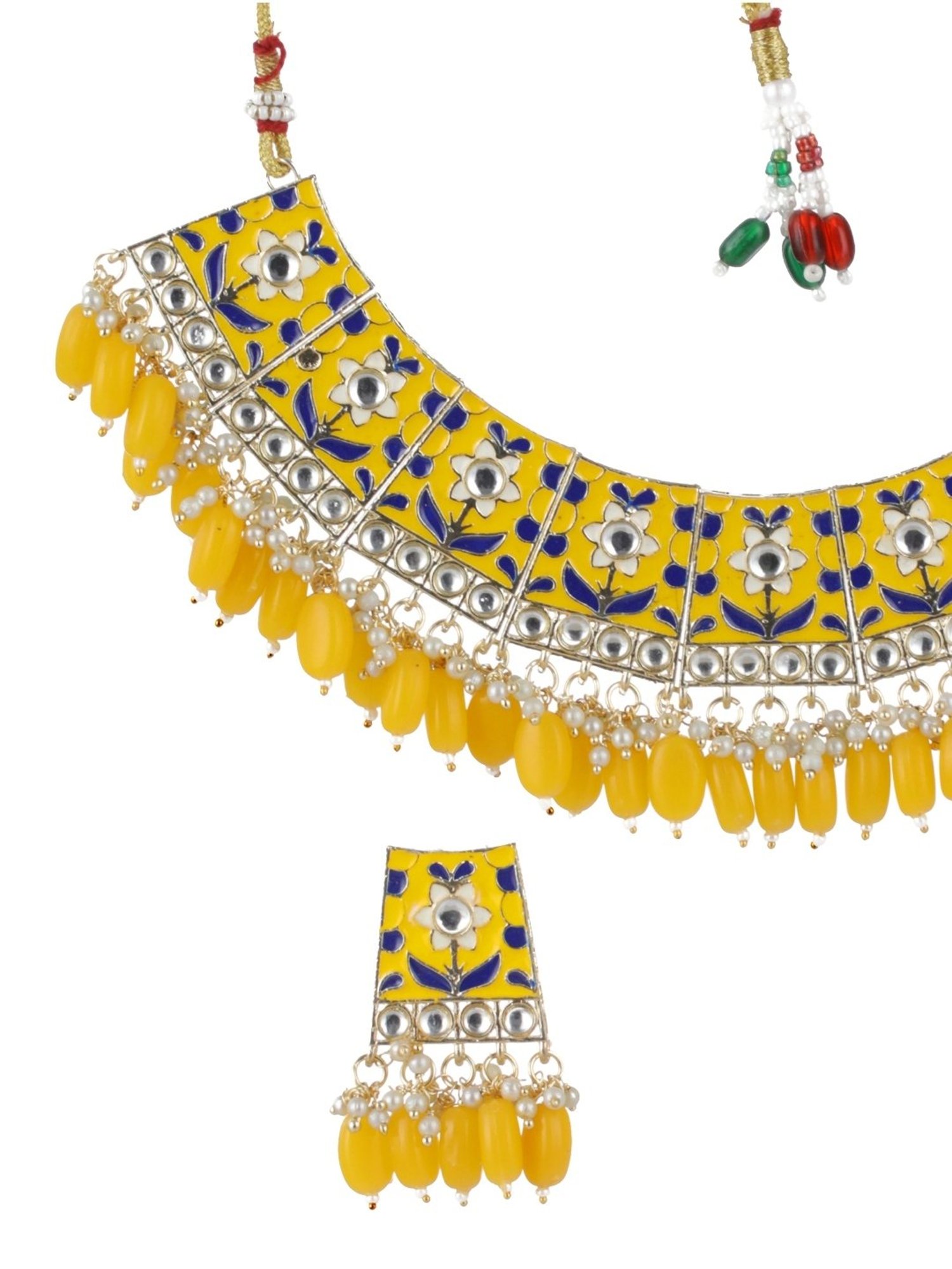 Aatmana Gold-Plated Yellow Meenakari & Pearl Beaded Necklace Set