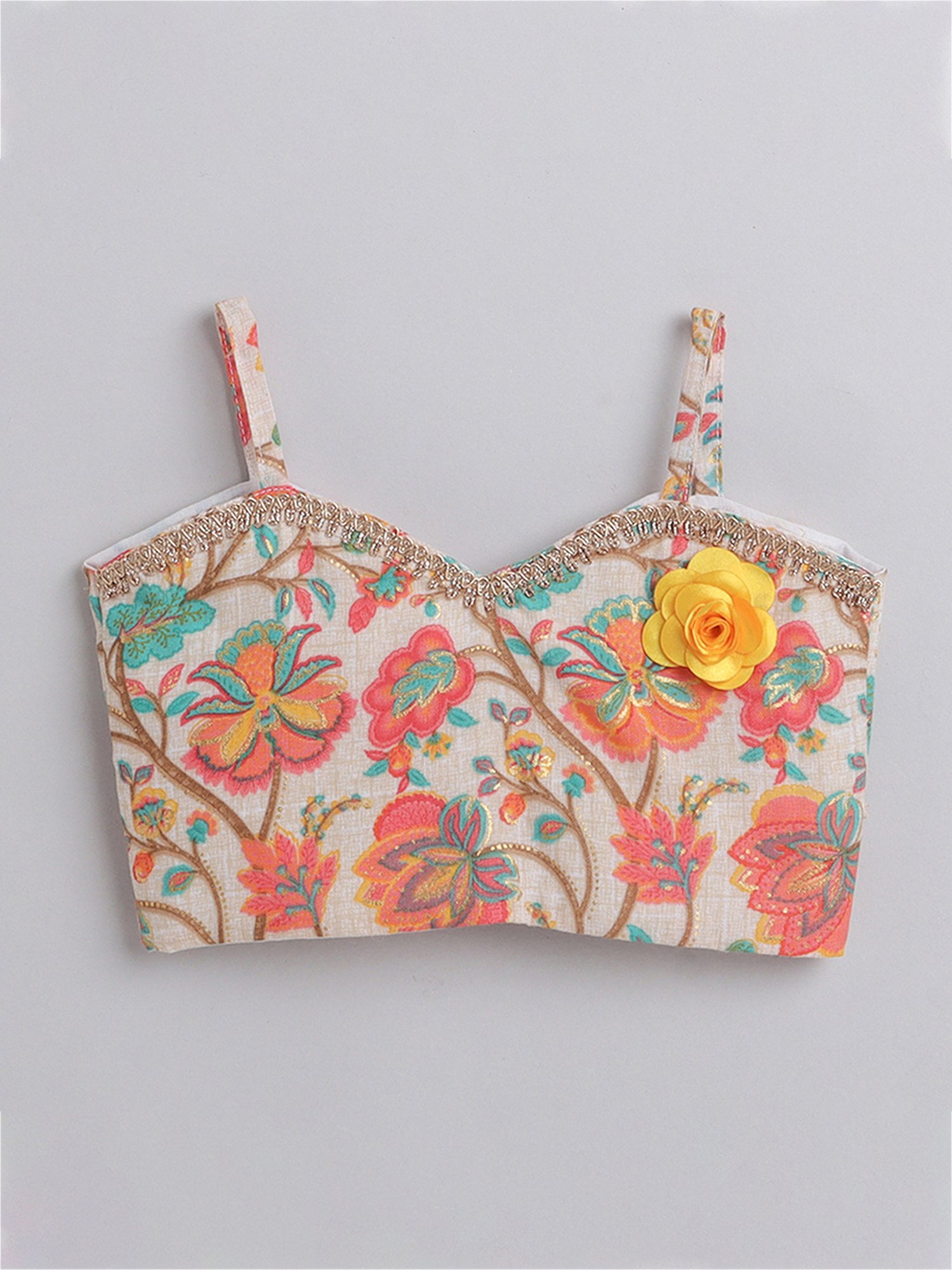 Many Frocks Kids White & Orange Shimmer Lehenga, Choli with Dupatta