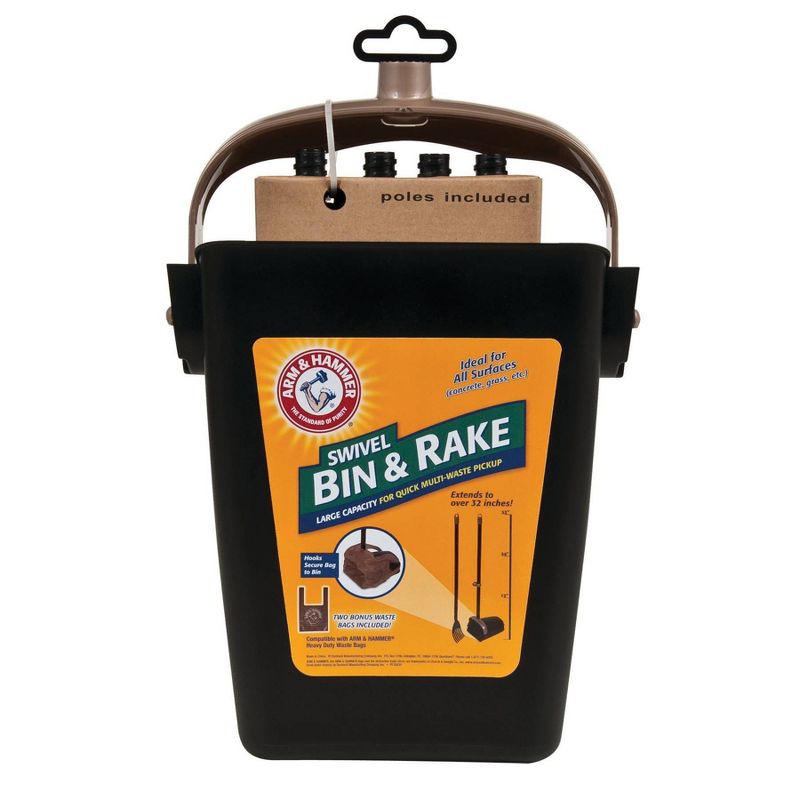 Arm & Hammer Swivel Rake & Bin Poop Scoop Set