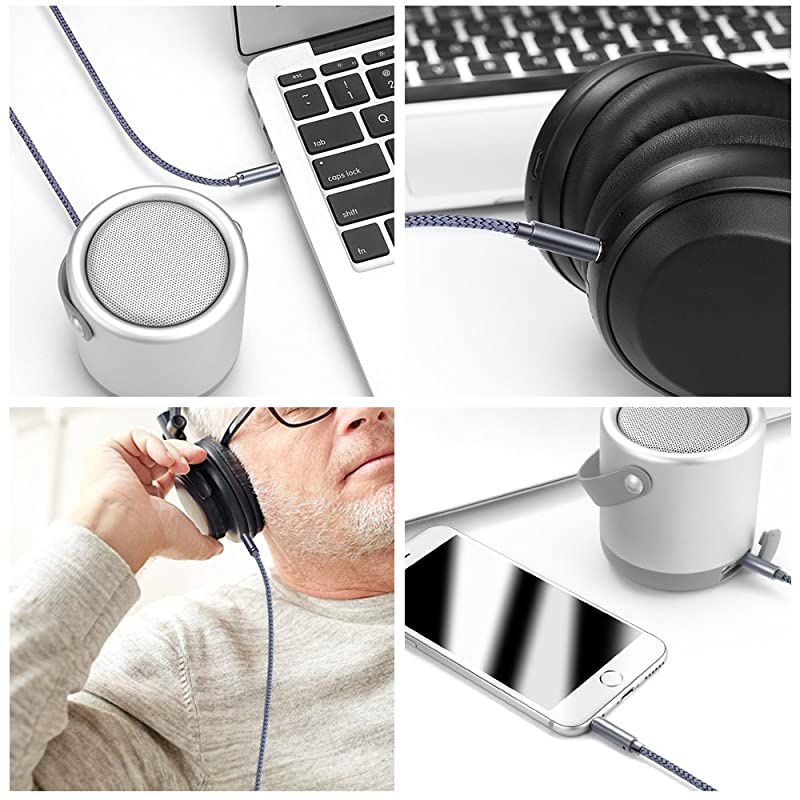 AUX Cable 4ft2 Pack Copper Shell HiFi Sound 35mm Auxiliary Audio Cable Nylon Braided Aux Cord Compatible CarHome StereosSpeakerHeadphonesSonyEcho DotBeats Grey