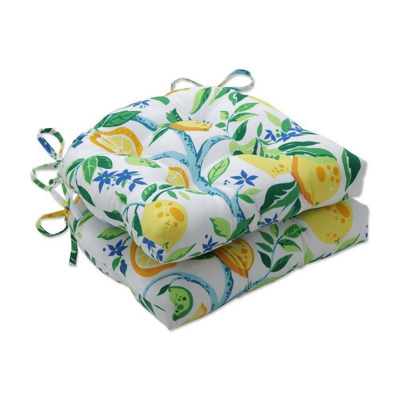 2pc Outdoor/Indoor Large Chair Pad Set Lemon Tree Yellow - Pillow Perfect
