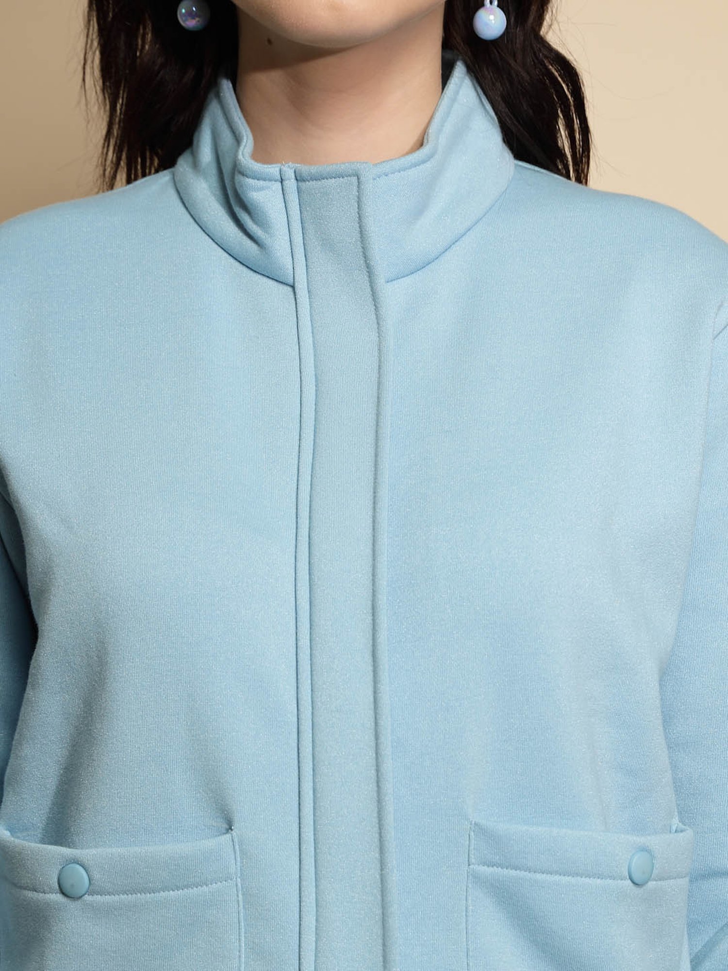 Global Republic Light Blue Acrylic Front-Open Sweatshirt