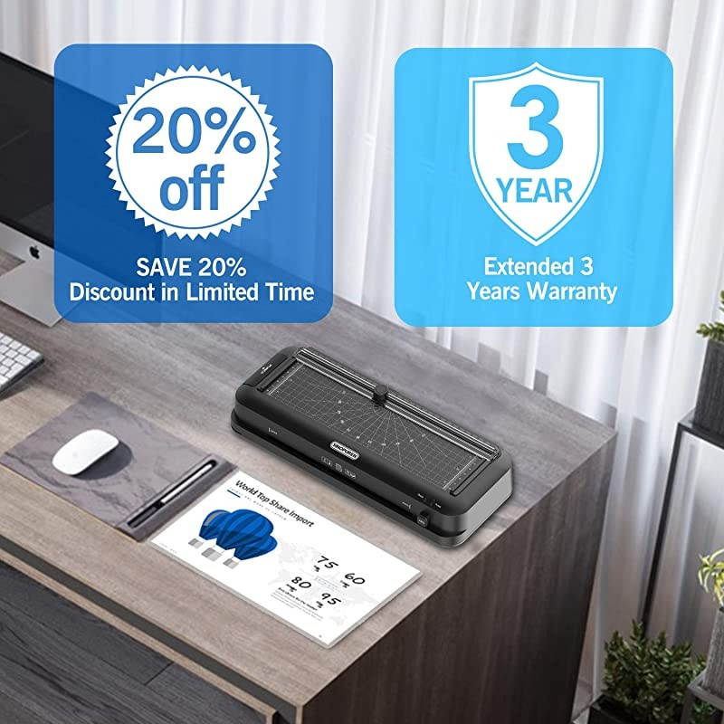 Laminator Machine  Thermal Laminator Personal 6in1 Desktop A4 Laminating Machine Builtin Paper Trimmer Punch and Corner Rounder with 10 Pouches Sheets for Home Office School Black