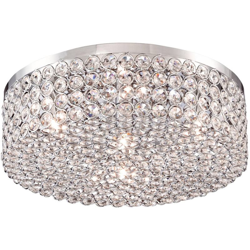 Vienna Full Spectrum Modern Ceiling Light Flush Mount Fixture Chrome Drum 12" Wide Crystal for Bedroom Kitchen Living Room Hallway