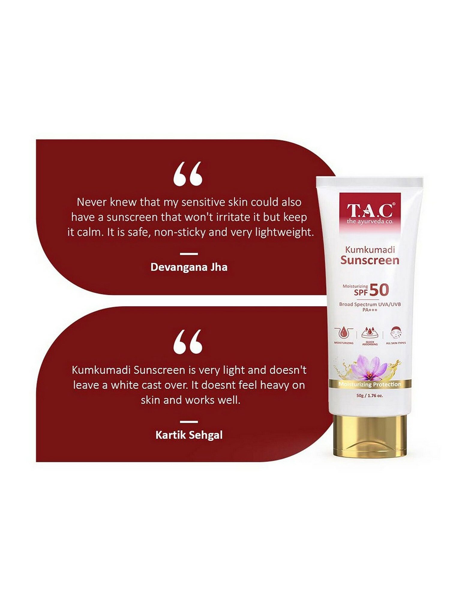 TAC - The Ayurveda Co. Kumkumadi SPF 50 Sunscreen - 50 gm
