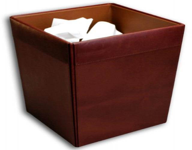 A3003 9 1/2 x 9 1/2 x 12 Square Waste Basket Mocha Leather