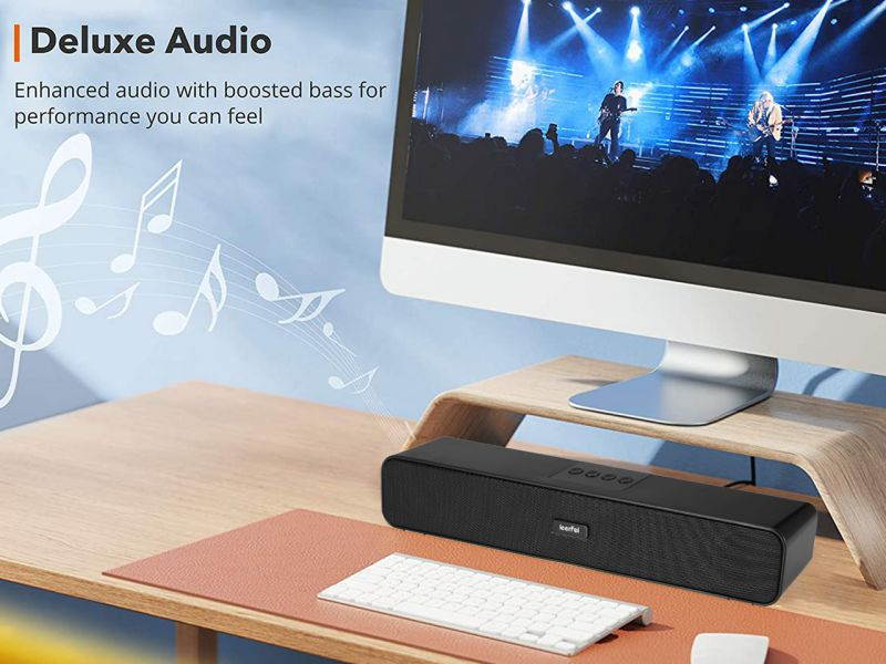 PORTABLE SPEAKER E91 Computer Speaker, Bluetooth 5.0 Wireless PC Soundbar, Stereo USB Powered Sound Bar Speaker for Computer Laptop Smartphone Tablet Game Console, Aux Connection, Black